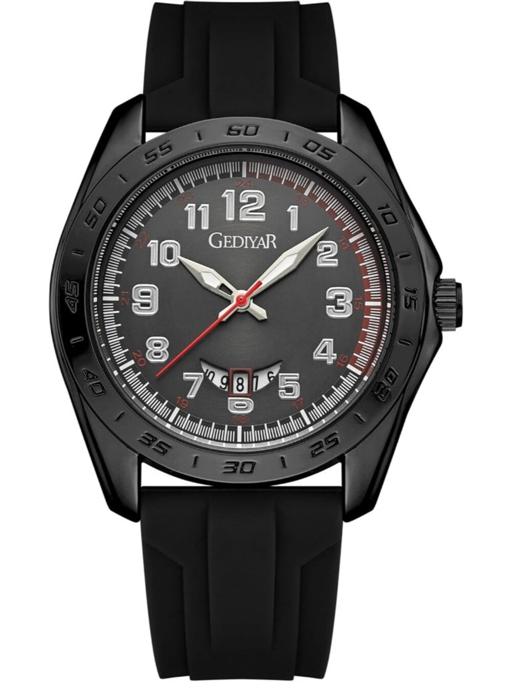 Men's Black Analog Quartz Rubber Silicone Band Arabic Numbers Casual Wrist Watch